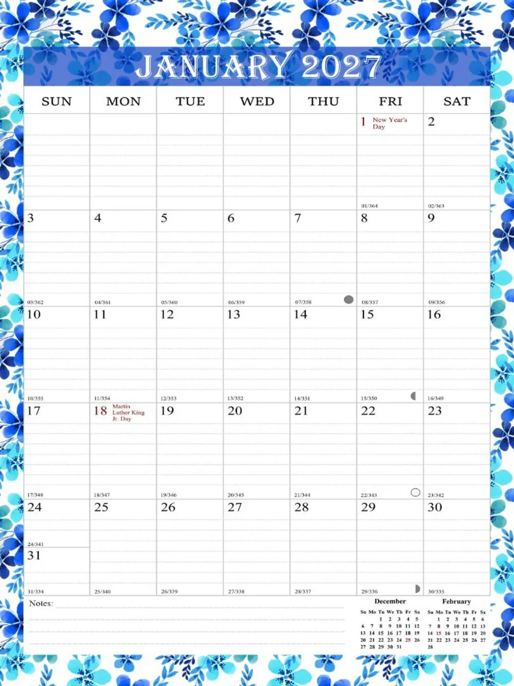 2027 Wall Calendar Spiral-bound Twin-Wire Binding 12 Months 8.5